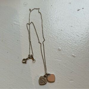 Tiffany and Co. Pink Double Heart Tag Pendant Silver and pink
